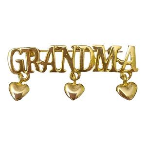 Vintage Grandma Goldtone Jewelry Brooch/ Pin w/3 Hearts